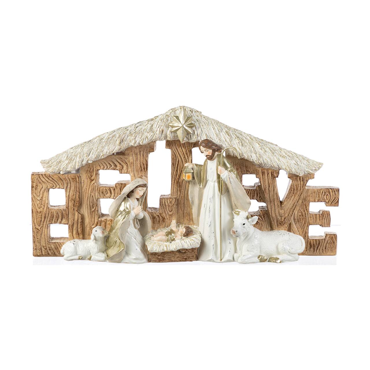 Glitzhome® 11.75" Resin "BELIEVE" Holy Family Figurine